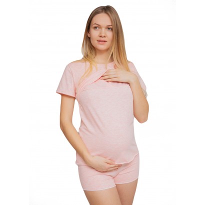 Пижама для беременных и кормящих с секретом для кормления (Футболка + шорты) Розовая